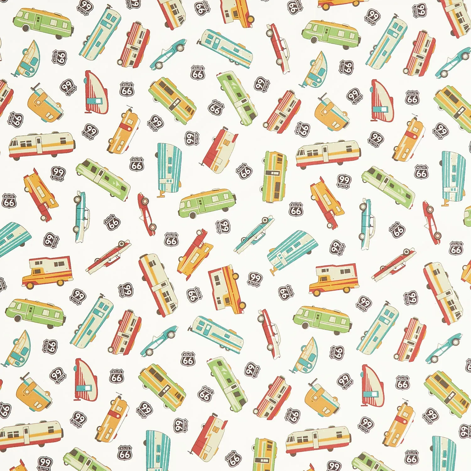 Route 66 - Cars and Campers Main Cream Yardage