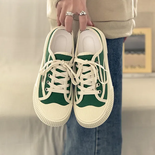 Semi-Slippers Small White Canvas Casual Sneakers