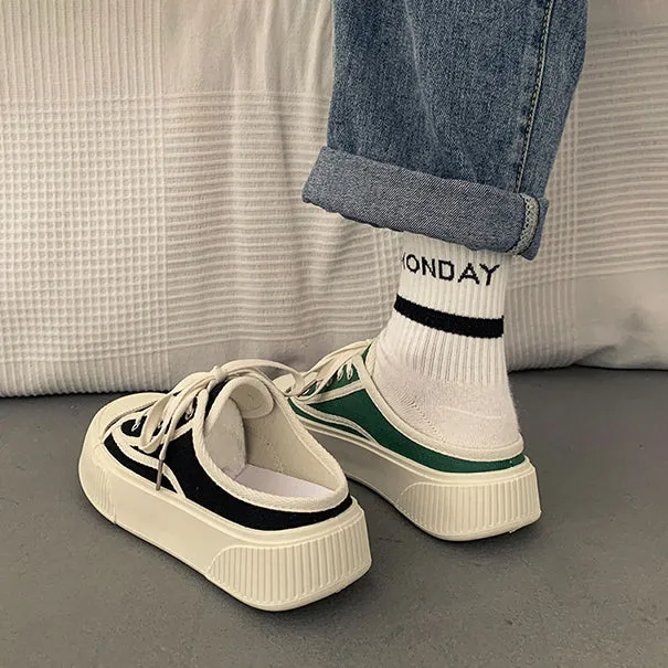 Semi-Slippers Small White Canvas Casual Sneakers