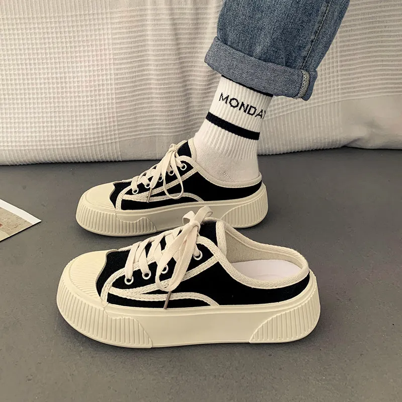 Semi-Slippers Small White Canvas Casual Sneakers