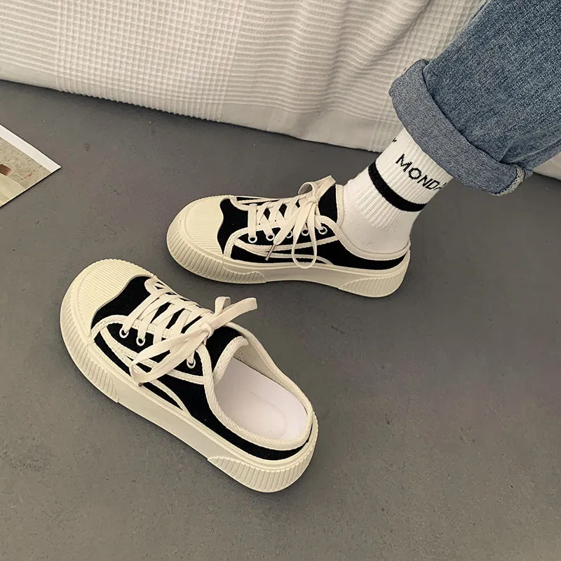 Semi-Slippers Small White Canvas Casual Sneakers