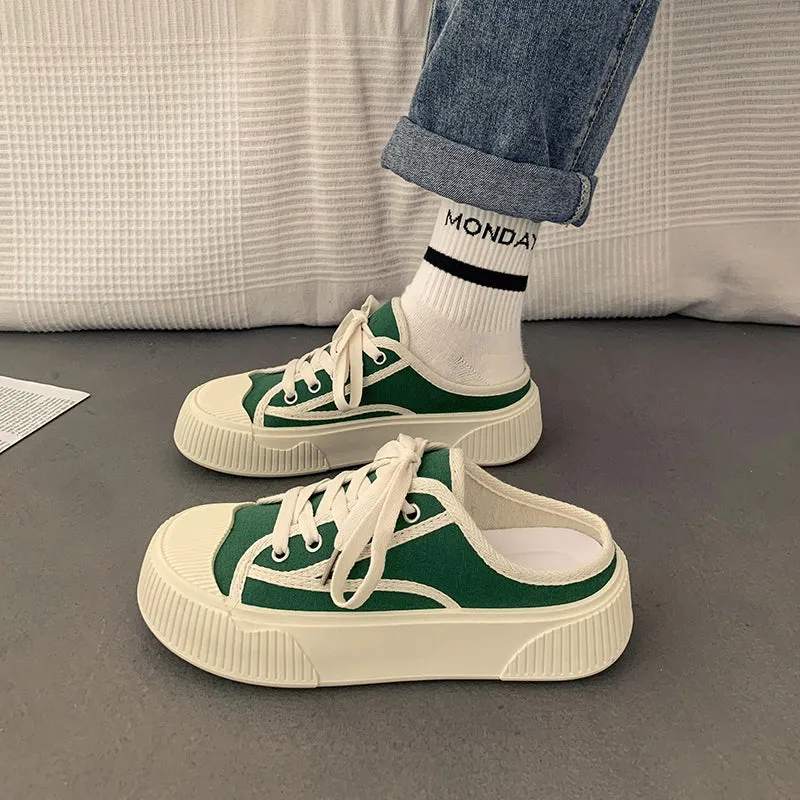 Semi-Slippers Small White Canvas Casual Sneakers
