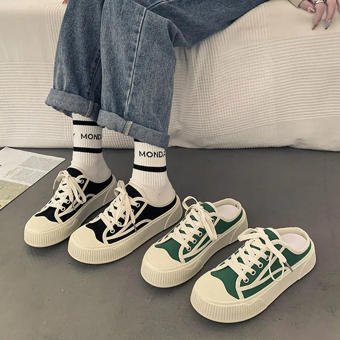 Semi-Slippers Small White Canvas Casual Sneakers