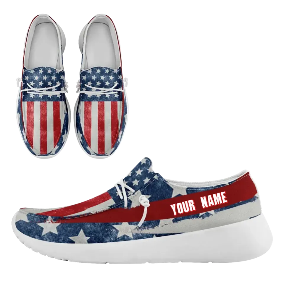 Unique Gift,Personalized  America Flag Sneakers, Custom Patriotic Loafer Shoes,  Canvas Slip On Shoes,
FN018-24020303-4w