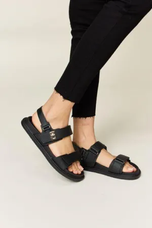 Wild Diva Double Strap Black Slingback Sandals