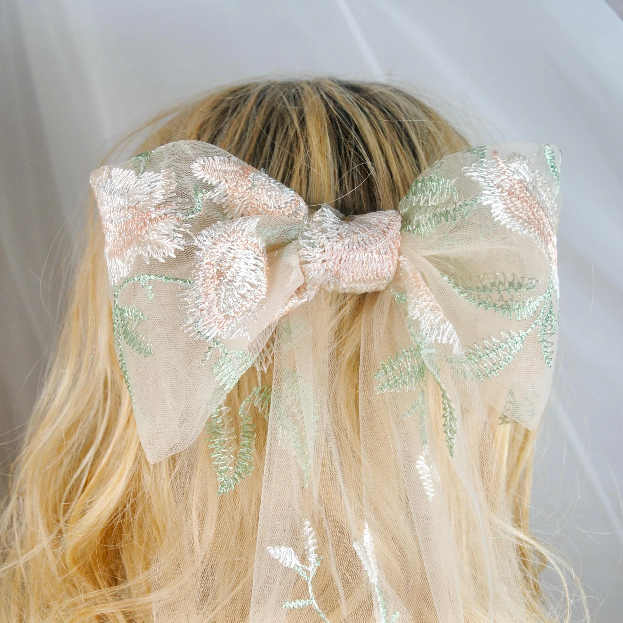 Wild Rose Embroidered Bridal Bow