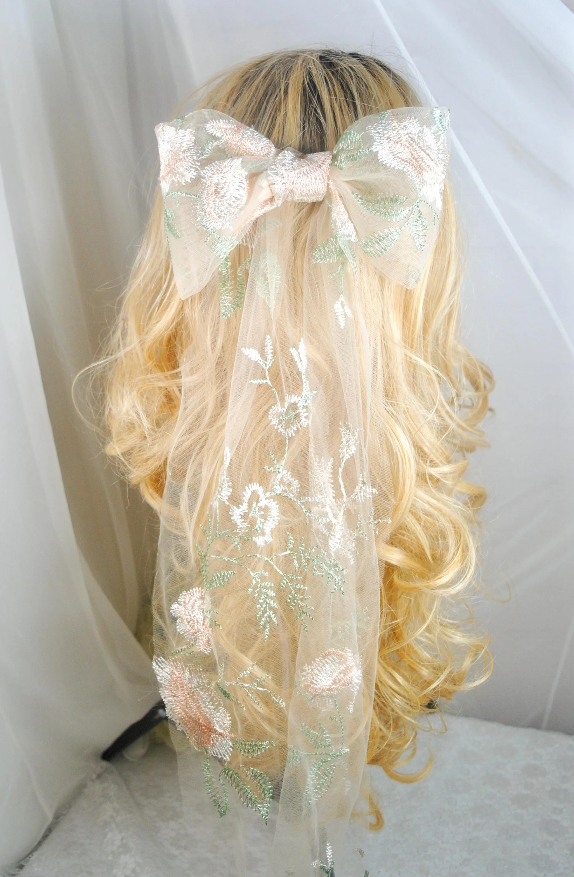 Wild Rose Embroidered Bridal Bow