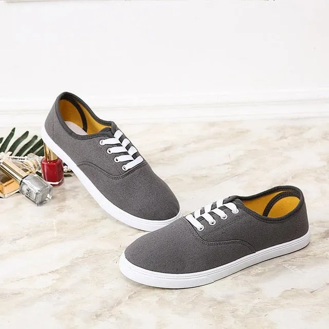 Woman Sneakers Shoes Canvas White Sneakers Casual Fashion Solid Color Flats Breathable For Woman 43 size 7479