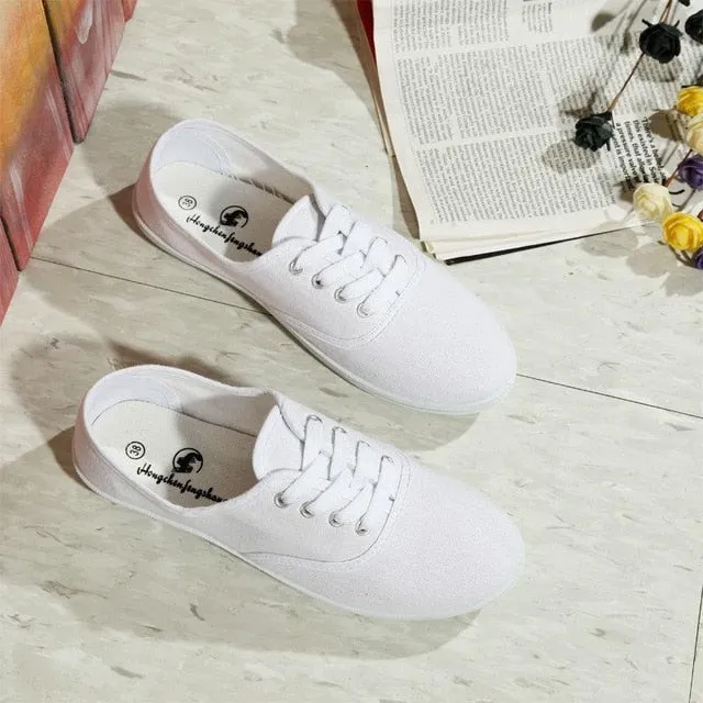 Woman Sneakers Shoes Canvas White Sneakers Casual Fashion Solid Color Flats Breathable For Woman 43 size 7479