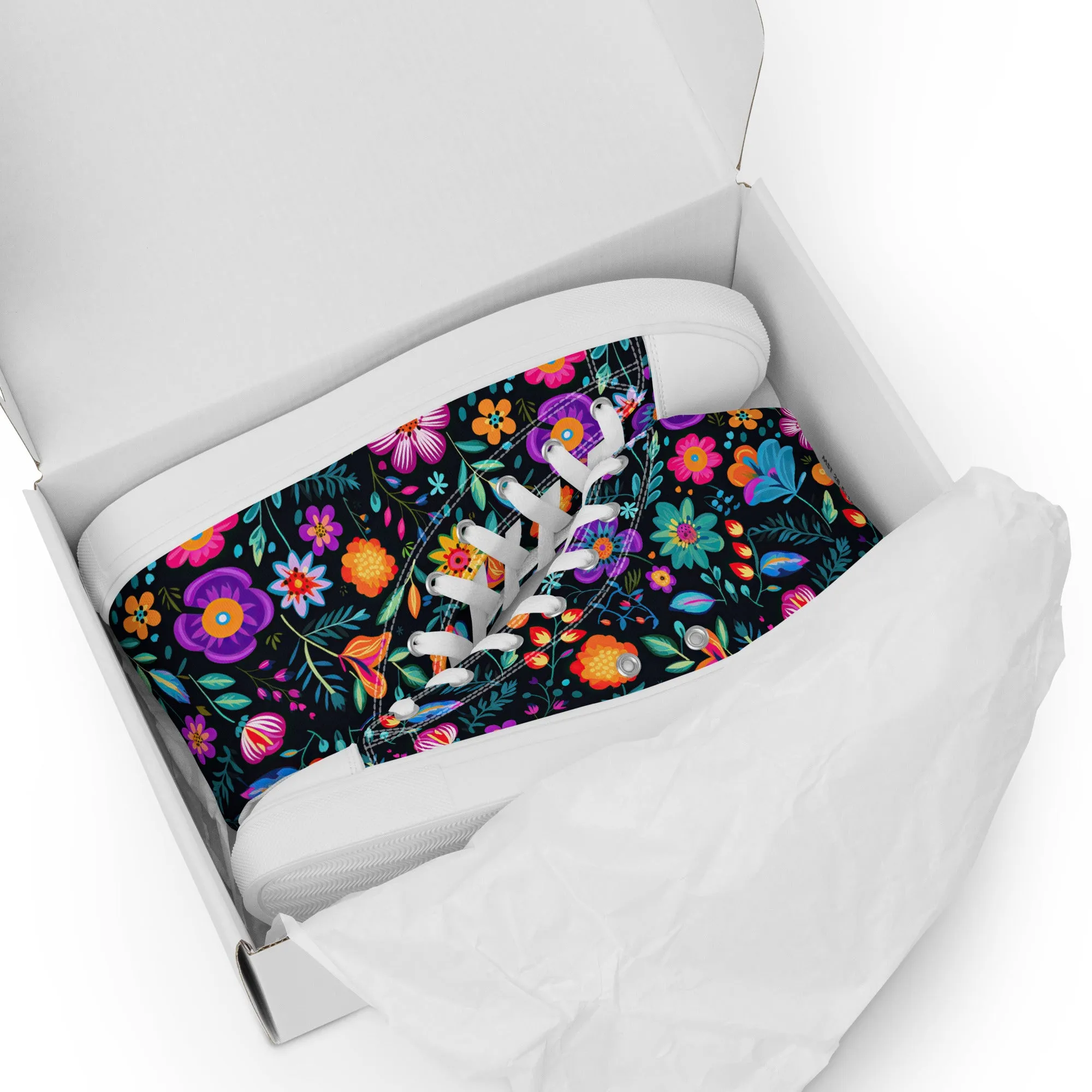 Women’s Mexican Flowers high top canvas shoes, Floral Design High Top Sneakers, Shoe Gift