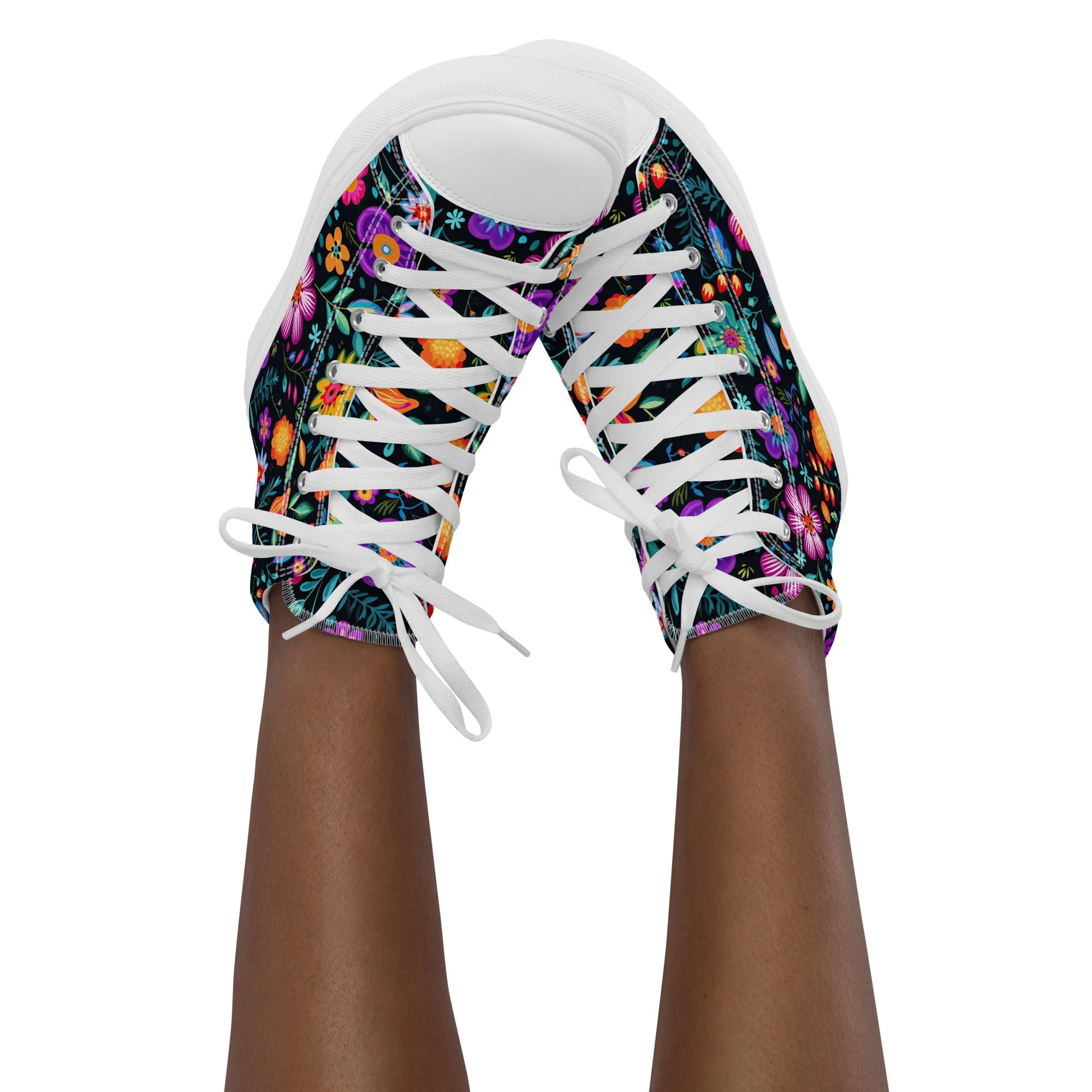 Women’s Mexican Flowers high top canvas shoes, Floral Design High Top Sneakers, Shoe Gift