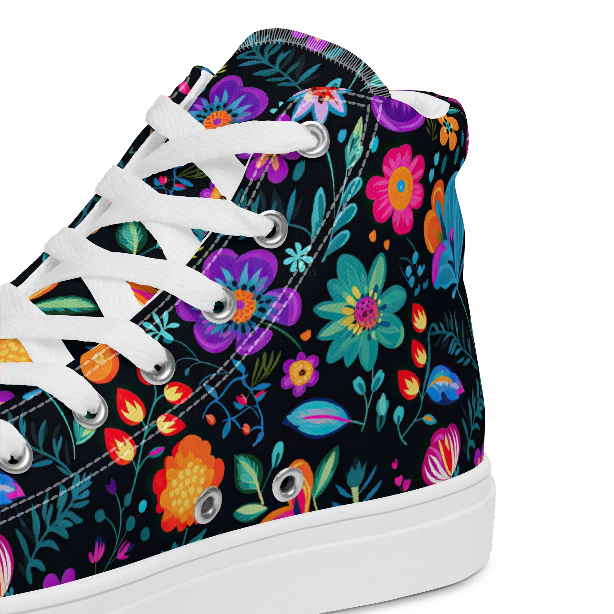 Women’s Mexican Flowers high top canvas shoes, Floral Design High Top Sneakers, Shoe Gift