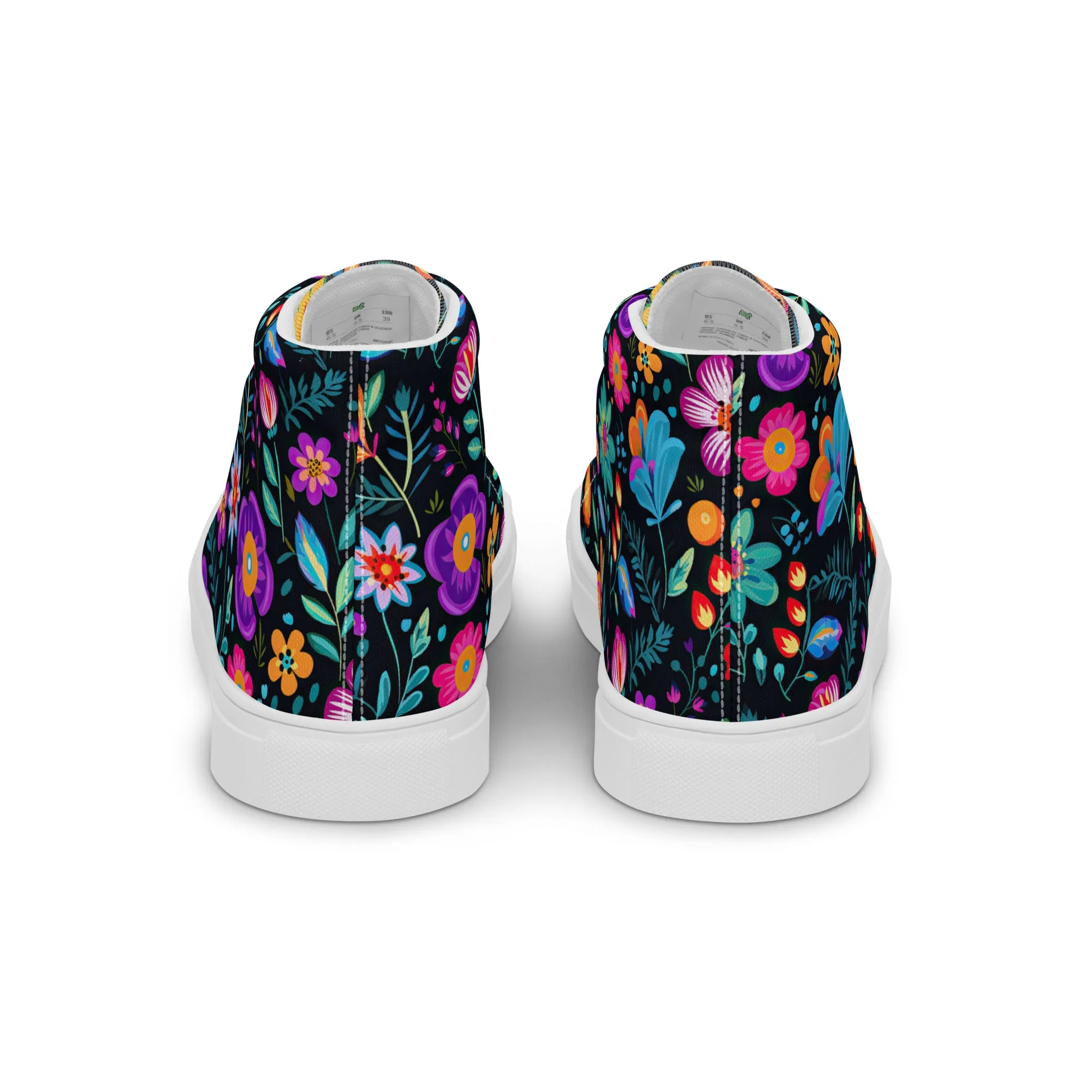 Women’s Mexican Flowers high top canvas shoes, Floral Design High Top Sneakers, Shoe Gift